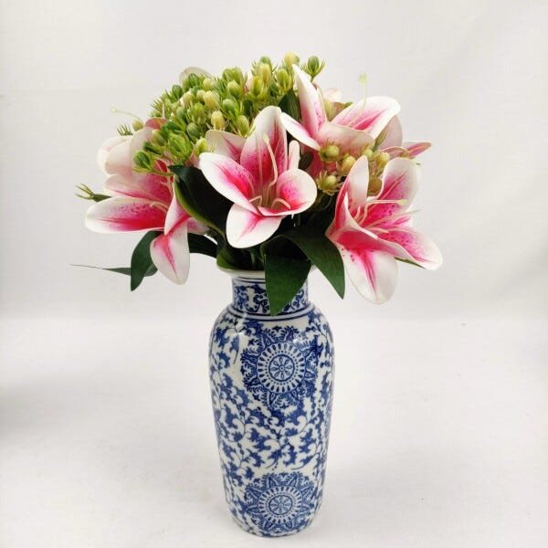 Vaso Decorativo Azul e Branco 20x10cm Porcelana Chinesa P - 6