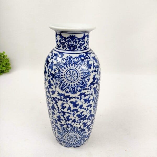 Vaso Decorativo Azul e Branco 20x10cm Porcelana Chinesa P - 2