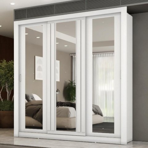 Guarda Roupa Casal 3 Portas Doha 2 Gavetas Carraro Ripado Branco