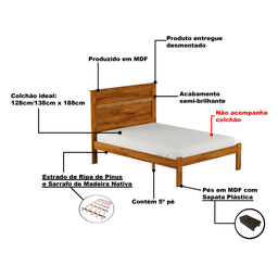 Cama de Casal Amêndoa Dallas II Tebarrot Móveis - 4 Cama de Casal Amêndoa Dallas II Tebarrot Móveis - 4