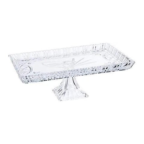 Prato para Bolo com Pé de Cristal de Chumbo Janine 29,5 x 19,5 x 10,5 cm | Casa Del Grande