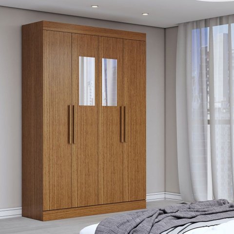 Guarda-roupa Solteiro Splendore 4 Portas 2 Gavetas com Espelho 100% Mdf Cinamomo - Panorama Móveis