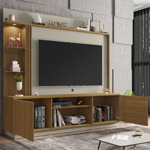 Home com LED para Tv ate 70 polegadas Atlanta Cinamomo com Offwhite