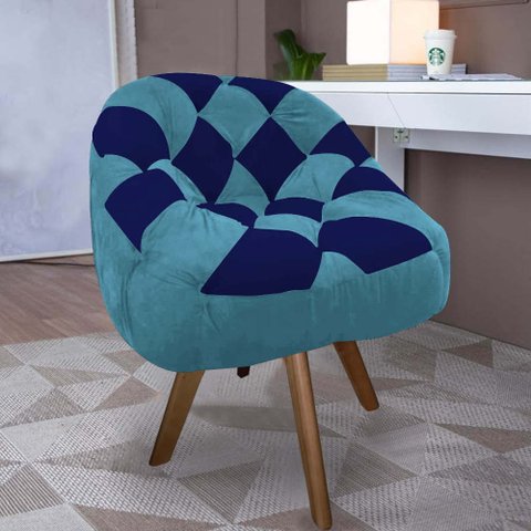 Poltrona Paloma Escritório Sala Giratória Madeira Suede Azul Turquesa e Suede Azul Marinho - Dominic