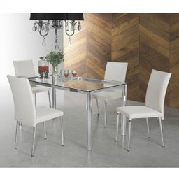 Conjunto Sala de Jantar Mesa Tampo de Vidro Aço Daiane 4 Cadeiras Viana Espresso Móveis - 1