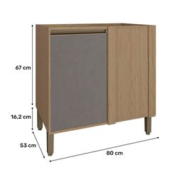 Armário de Cozinha Balcão 1 Porta Canto Reversível 80x54,5 cm Vitória Rimo Carvalho/Areia Móveis Rim - 6