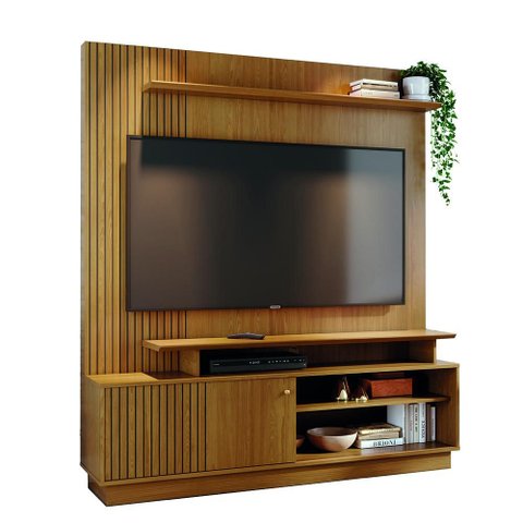 Estante Home Theater Ares Cumaru com Rodízios