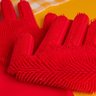 Luvas de Silicone Limpeza Esponja Macia Lavar Louça Multiuso - Vermelho - 4