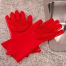 Luvas de Silicone Limpeza Esponja Macia Lavar Louça Multiuso - Vermelho - 2