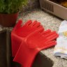 Luvas de Silicone Limpeza Esponja Macia Lavar Louça Multiuso - Vermelho - 3