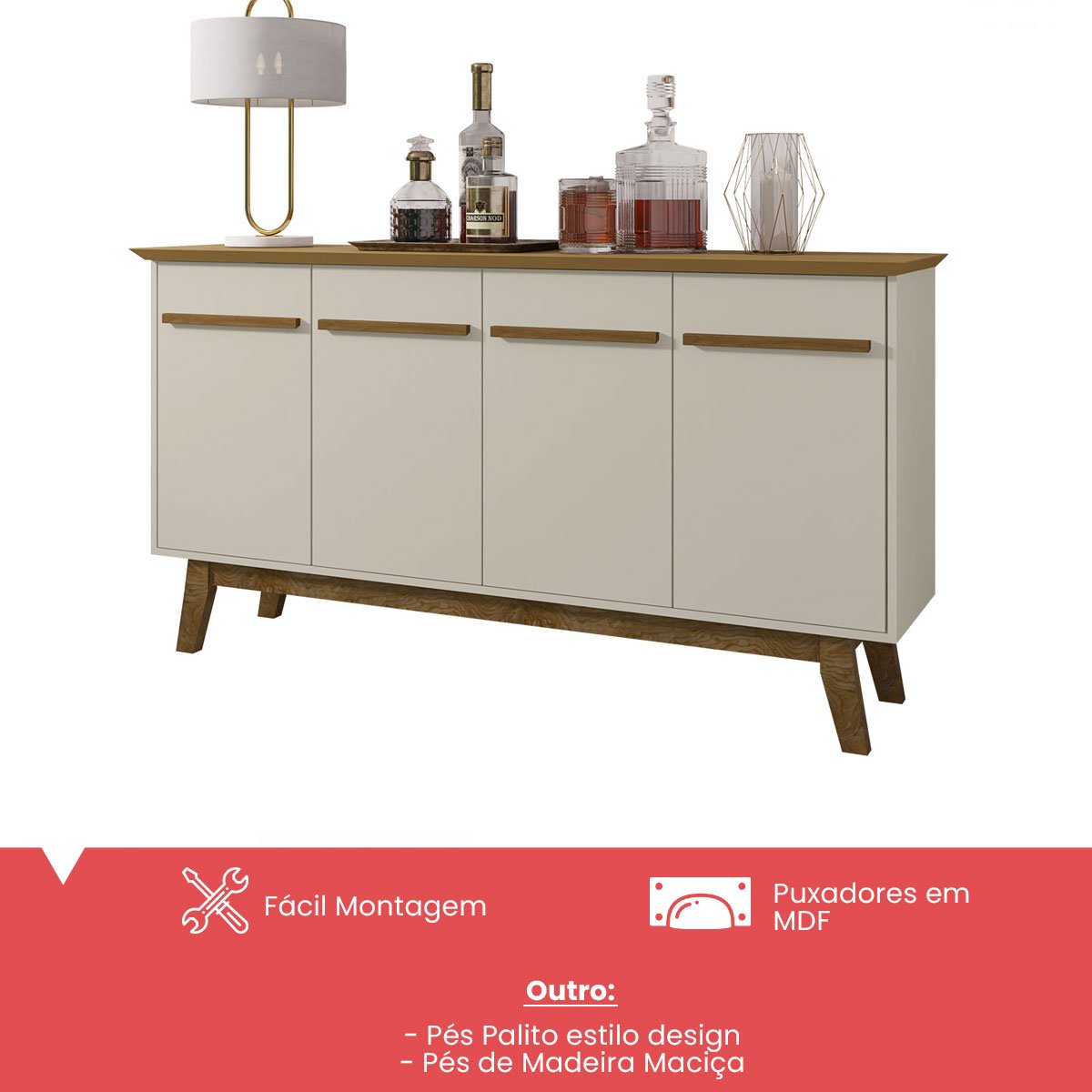 Aparador Buffet Opala Cinamomo com Offwhite - 2