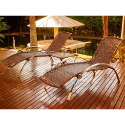 2 Espreguiçadeiras Caiobá e Mesa em Alumínio - Piscina, Jardim - Tabaco - 2