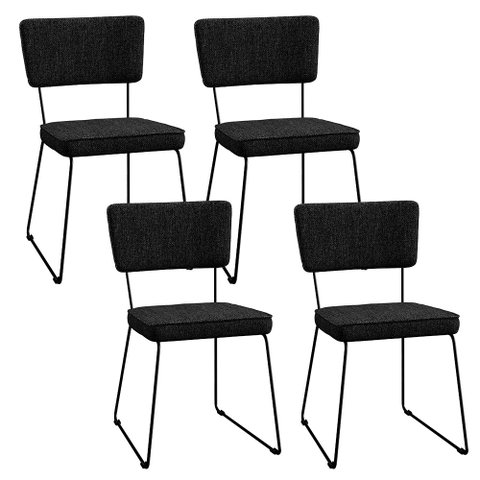 Kit 4 Cadeiras Decorativa Estofada Para Sala De Jantar Base Aço Allana L02 Linho Chumbo - Lyam