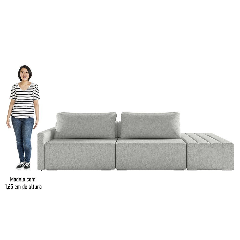 Sofá Ilha Modular com Puff para Sala Living 232cm Georgia K04 Linho Cinza - Mpozenato - 5