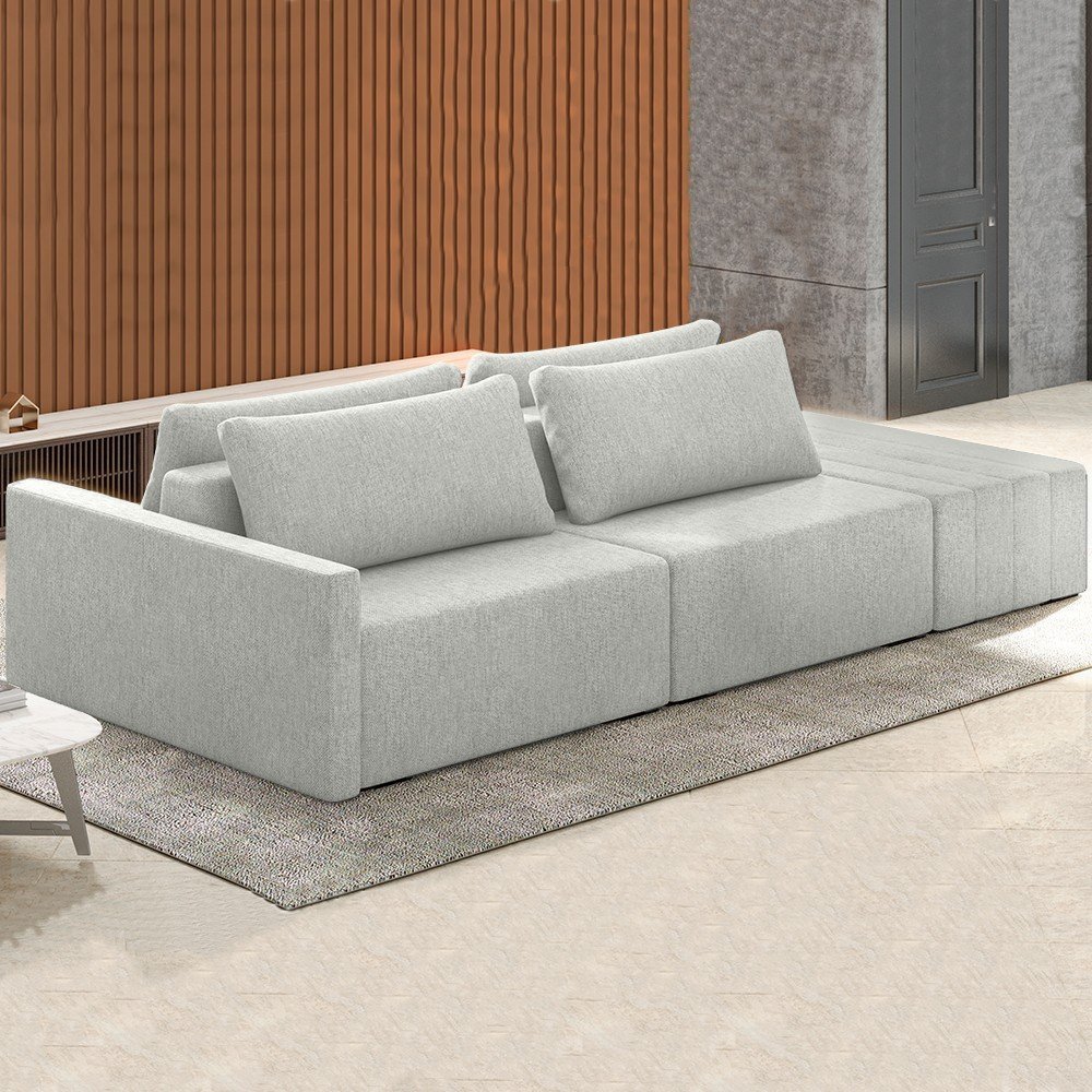 Sofá Ilha Modular com Puff para Sala Living 232cm Georgia K04 Linho Cinza - Mpozenato - 2