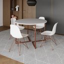 Ver imagem 1 de Mesa Industrial Jantar Redonda Branca 110Cm Base V Com 4 Cadeiras Eames Brancas Base Cobre Branco