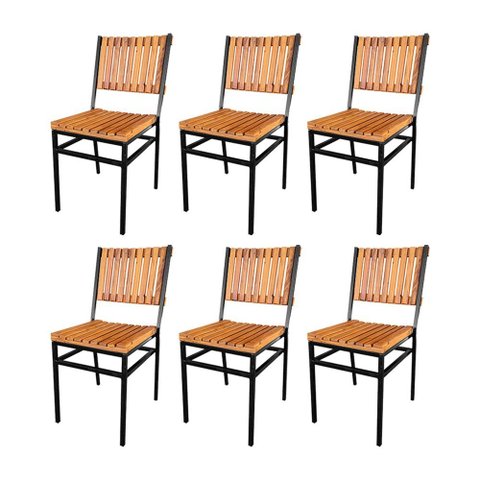 Kit 6 Cadeiras Industrial Maju com Ripas em Madeira Maciça - Natural