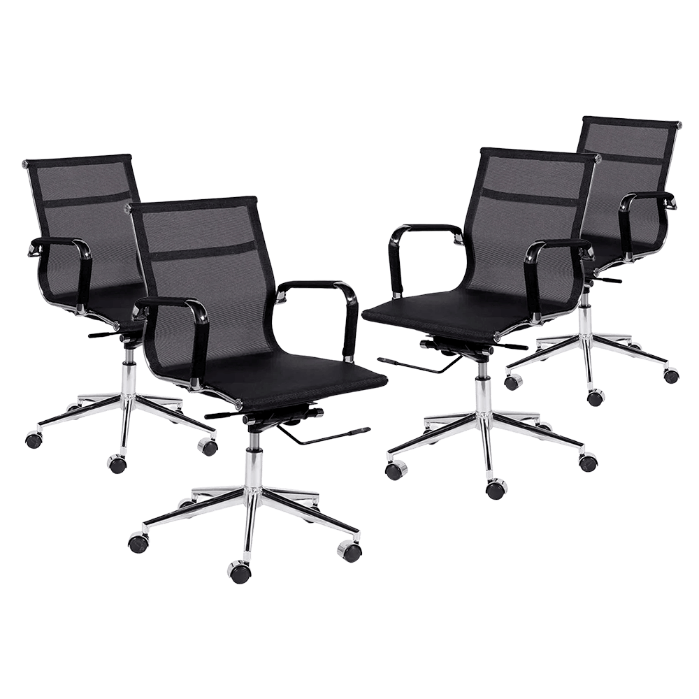 Kit 4 Cadeiras de Escritório Executiva Giratória Tela Mesh Preto
