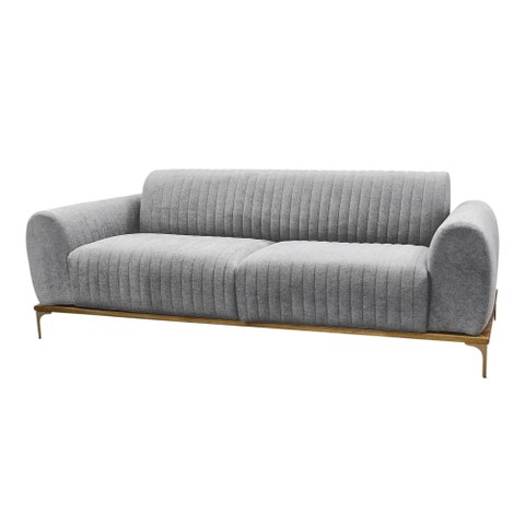 Sofá Molino 3 Lugares 210cm Pés Ouro Fosco Bouclé Cinza Claro - Nexta Casa