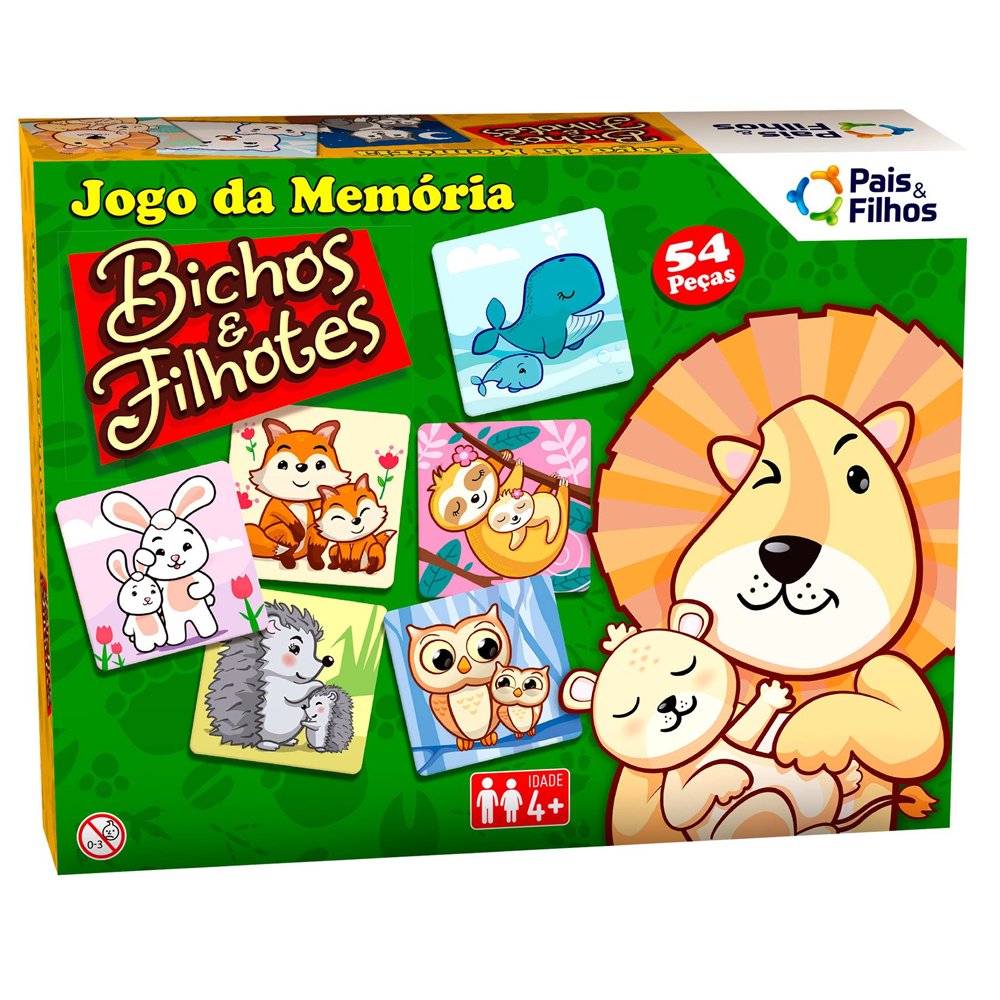 Jogo Da Memória Bichos e Fillhotes Educativo Pedagógico com 54 Peças - 3