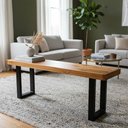 Ver imagem 1 de Banco Estilo Industrial Tampo Madeira Pés Metalon 200cm:marrom