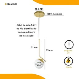 Lustre Luminaria Teto Pendente Quarto, Lavabo, Bancada, Sala Globo Vidro 12cm Leitoso Fosco Bivolt - 3