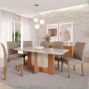 Ver imagem 2 de Sala de Jantar 180x90cm Tampo Mdf/vidro 6 Cadeira Cimol Louise Cimol Cinamomo/off/mad/linho Bege
