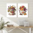 Ver imagem 2 de Kit 2 Quadros Cozinha Vintage Café com Flores 45x34cm - com Vidro:madeira Branca