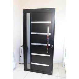 Porta Pivotante De Aluminio Preto Frisada Com Vidro 2,10 (A) x 1,20 (L) Linha 30 Completa - 2