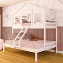 Ver imagem 1 de Beliche Casal/ Solteiro Casinha Dos Sonhos Madeira Maciça Branco/ Rosa Megamobilia