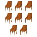 Ver imagem 1 de Kit 8 Cadeiras de Jantar Luxo Estofada Elisa Anatômica Capitonê Veludo Terracota Base Madeira Maciça