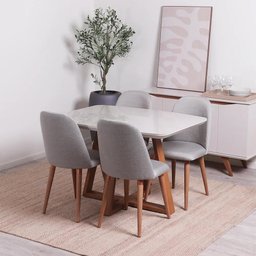 Conjunto de Jantar Mesa Retangular com Vidro Bennett 4 Cadeiras New Drop - Natural C/ Cinza - 1