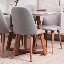 Conjunto de Jantar Mesa Retangular com Vidro Bennett 4 Cadeiras New Drop - Natural C/ Cinza - 4