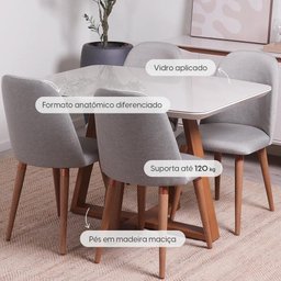 Conjunto de Jantar Mesa Retangular com Vidro Bennett 4 Cadeiras New Drop - Natural C/ Cinza - 2