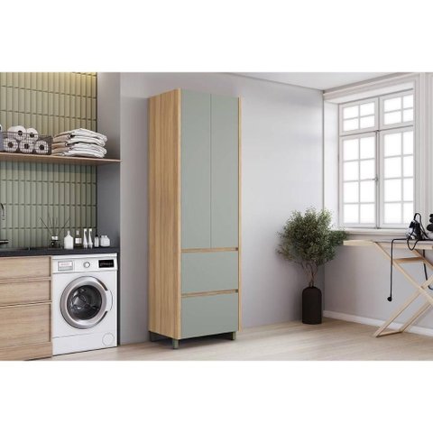 Armário Multiuso P/ Área Serviço Marquesa C/ 2 Portas e 2 Gavetas 70cm Nature/verde - Nesher