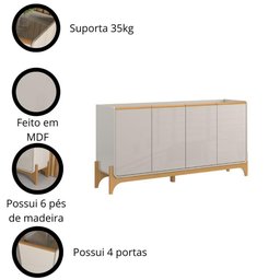 Buffet Aparador 4 Portas 166cm Lion - Lukaliam Móveis - 4
