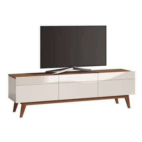 Rack Classic 3 Gavetas 180cm Off White com Freijó - Imcal Móveis