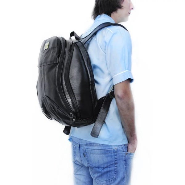 Mochila Masculina de Couro Jumbo – Preta - 7