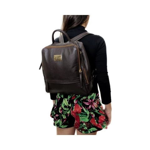 Mochila Feminina de Couro Liz - Marrom Café