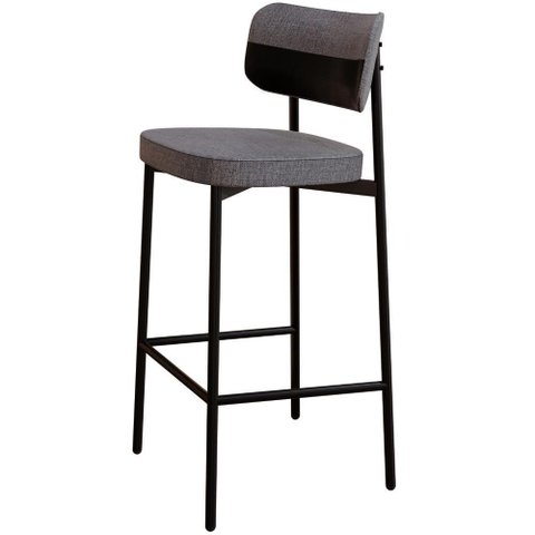 Banqueta Alta Bar Cozinha Sala de Jantar Aço Preto Kaira C01 Linho Cinza Courino Preto - Lyam Decor
