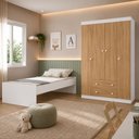 Ver imagem 3 de Jogo de Quarto com Cama Solteiro e Guarda-Roupa 4 Portas 2 Gavetas Lira Multimóveis MP4836 Branco/