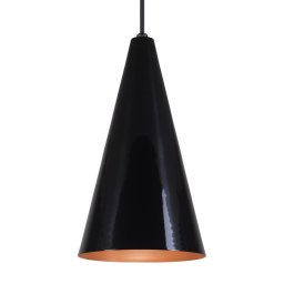 Pendente Cone Luminária Lustre Alumínio Preto Brilhante C/ Cobre - T&T Iluminação - 3