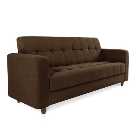 Sofá 03 Lugares Arezzo Suede Marrom Pés Chanfrado Tabaco - D’Rossi