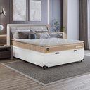 Ver imagem 1 de Cama Box Baú Casal Couro Branco + Colchão Life D33 Pillow Top 61x138x188cm Bege - e-Shop Casa