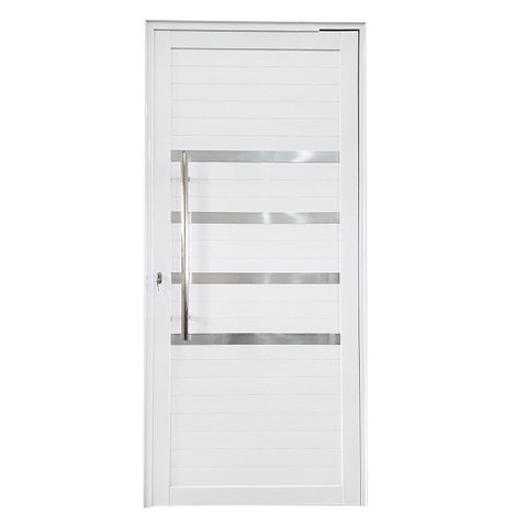Porta Pivotante de Alumínio Branco com Puxador e Friso Linha Roma:Direita/ 210 x 100