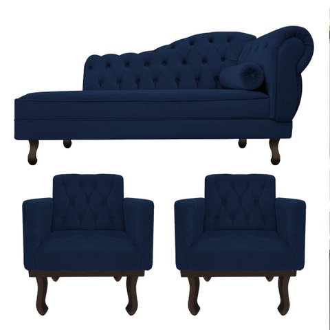 Kit Diva Recamier Diana 185cm Lado Esquerdo e 02 Poltronas Classic Suede - Doce Sonho Móveis RECAMIE