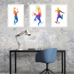 Kit 3 Quadros Aquarela Esportes Diversos 45x34cm - com Vidro:moldura Preta - 2 Kit 3 Quadros Aquarela Esportes Diversos 45x34cm - com Vidro:moldura Preta - 2