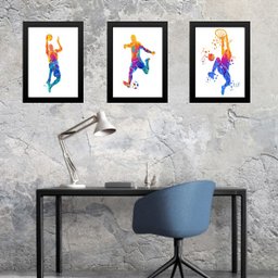 Kit 3 Quadros Aquarela Esportes Diversos 45x34cm - com Vidro:moldura Preta - 1 Kit 3 Quadros Aquarela Esportes Diversos 45x34cm - com Vidro:moldura Preta - 1