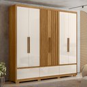 Ver imagem 1 de Guarda Roupa Casal 240cm 6 Portas Ripadas 5 Gavetas Freijó Off White Inspiração Moval