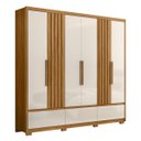 Ver imagem 2 de Guarda Roupa Casal 240cm 6 Portas Ripadas 5 Gavetas Freijó Off White Inspiração Moval
